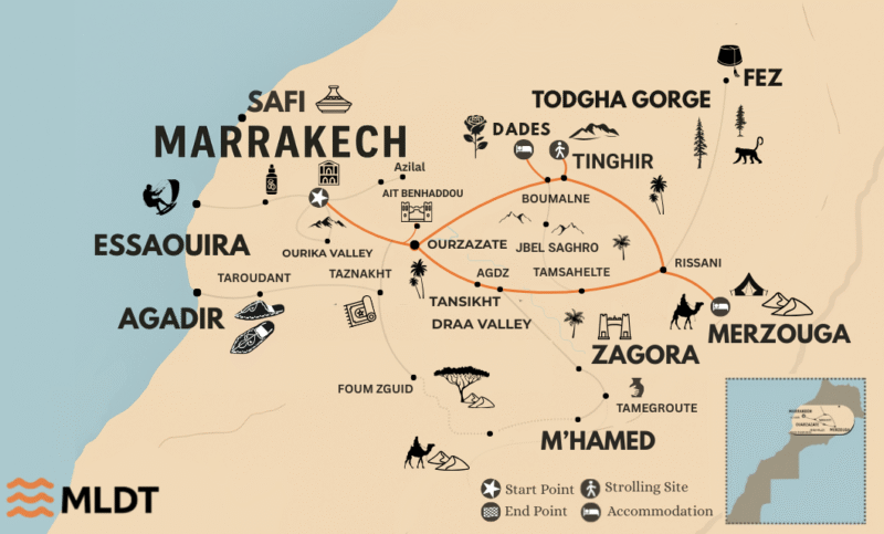 Private 3 Days Desert Tour from Marrakech Trip Map